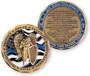 Police Challenge Coins - Bulk Pack of 3 - St Michael Coin with Prayer of Protection - Thin Blue Line Coin for Law Enforcement - Gold Color Plated Prayer Coin, 2” Christian Challenge Coin