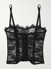 [Kiki de Montparnasse] Kiki de Montparnasse - Jolie Satin-trimmed Lace Underwired Bustier Top - Black - small small Black