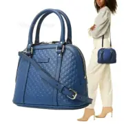 NEW GUCCI Micro GG Guccissima Blue Leather Small Dome Satchel Crossbody Bag