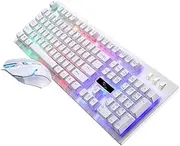 COHEALI Mechanical Gaming Keyboard and Mouse Set Ergonomic White Computer Keyboard Mouse Kit