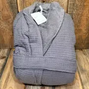 POTTERY BARN *HYDROCOTTON* WAFFLE WEAVE RESORT ROBE, MEDIUM ~ CHARCOAL (NO MONO)