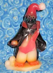 New Artist Signed Vintage Northern Lights Candle Christmas Snowball Penguin 8.5"