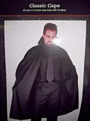 Halloween Costume Black VAMPIRE CLASSIC CAPE Adult 1 Size Fits Most 45" Long NEW