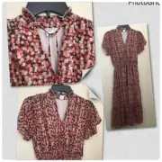 MELROSE & MARKET Womens Small Dress Geometric Dots Peasant Tiered Midi Lined NWT
