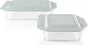 Pyrex 1135016 Deep Dish Glass Baking Dishes with Sage Lids, (4 Piece Set)