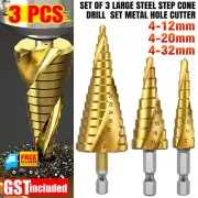 4-12/20/32mm HSS Steel Step Cone Drill Titanium Bit Set Metal Hole Cutter 3PCS