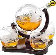 [Godinger] Whiskey Decanter Globe Set with 4 Etched Glasses for Liquor, Scotch, Bourbon, Vodka, Gifts for Men - 850ml Clear