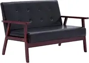 vidaXL Retro-Style 2-Seater Sofa – Padded in Comfortable Faux Leather, Sturdy Wooden Frame, Ideal for Living Room, Black