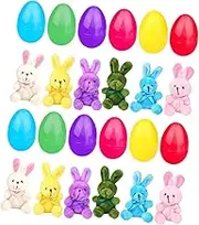 Easter Eggs Filled with Bunny Toys Basket Stuffers Fillers Decoration Party Favors for Birthdays, 12 Set