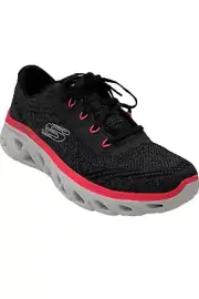 Skechers Glide Step Washable Knit Lace-Up Heathered Sneaker Black/Pink