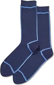 [Hot Sox] Mens Front and Back Stripe Crew Socks, Mens Shoe Size 6-12.5, Navy, Navy