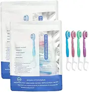 All in One Brush, Toothpaste and Floss, 5 in 1 Mini Toothbrush & Floss & Tongue Scraper & Toothpick Set, Portable Oral Care for Travel Work, Bulk Toothbrushes Individually (2)