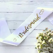 White Bridesmaid with Hearts Sash - Gold Foil Print