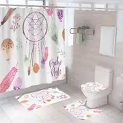 4 Pcs Shower Curtain Set Bath Mat U Shape and Toilet Lid Cover Mat with 12 Hooks 71" x 71"-A5