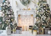 LTLYH 7x5ft Christmas Tree & Party Banner - Fireplace Theme Photo Backdrop & Props - 240