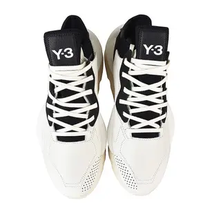 Adidas Y-3 KAIWA白字LOGO皮革拼接紡織運動鞋(白x黑)