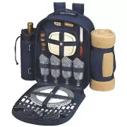 Blue Picnic Backpack Outdoor Eating Day Camping Hiking Basket Storage Blanket US