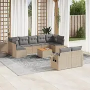 10 Piece Garden Sofa Set with Cushions Mix Beige Poly Rattan Patio Bar Sets