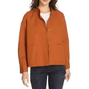 Eileen Fisher Organic Cotton Canvas Jacket Musk Mandarin Collar Size Medium NEW