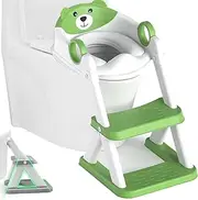 Potty Training Seat with Step Stool Ladder,Befol Potty Training Toilet for Kids Boys Girls,Toddlers-Comfortable Safe Potty Seat with Anti-Slip Pads Ladder (Green)