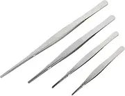 TIDTALEO 4Pcs Stainless Steel Tweezers Non Skid Long Straight Forceps for Gardening Aquarium and Use and Lightweight Tweezers