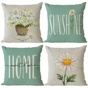 Set of 4 Dasiy Pillow Covers 12x12 Spring Summer Pillow Covers Hello Sunshine