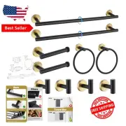 Modern Black and Gold Towel Rack Set - Easy Install 10-Piece Bathroom Collection