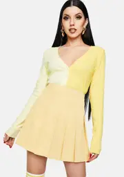 [Bailey Rose] Yellow Pleated Tennis Mini Skirt