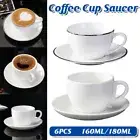 6PCS White Cappuccino Cup & Saucer Set Coffee Tea Cup and Saucer Sets 160/180ml