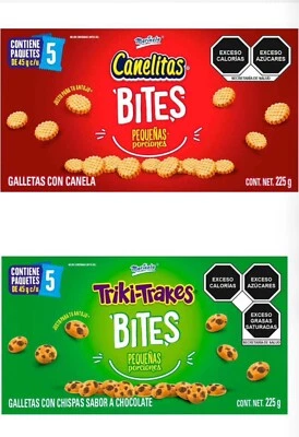 2X MARINELA CANELITAS & TRIKI TRAKES BITES/CINNAMON & CHOCOLATE CHIP COOKIES