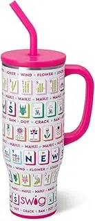 Swig Life 30oz Mega Mug, 30oz Tumbler with Handle and Straw, Large Insulated Tumblers, Cup Holder Friendly Travel Mug, Stainless Steel 30 oz Tumbler, Reusable Insulated Water Bottle (Mahjong)