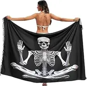 [RPLIFE] Sitting Skull Sarong Wraps Fringe Honeymoon Sarong, Large, Sitting Skull, Large