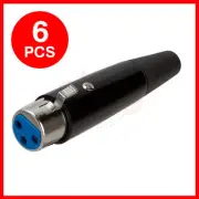 6 Pack XLR 3-Pin Female Straight Connector Speaker Microphone Cable Jack Black
