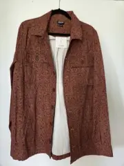 NWT LulaRoe Supply Utility Jacket Large L Red-Brown with lighter stencil pattern