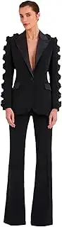 [HEYDHSDC] Women's Suits Long Sleeve Appliques Blazer Top and Flare Pants Two Piece Sets