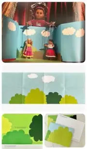 American Girl Doll Play Scene Blue Sky Clouds Bushes 32" x 12" Backdrop NEW rare