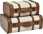 DECOR4SEASON Wooden Vintage Suitcases Set - 2 Sizes, Antique Decorative Storage Chests with Lids, Retro Travel Trunks for Home Décor, Beige