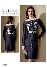 [VOGUE PATTERNS] V1559A50 Misses' Off-The-Shoulder Shirtdress with Pockets Sewing Pattern, 6-8-10-12-14, Orange