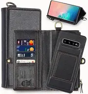 Wallet Case Compatible with iPhone 12 Pro Max Samsung Galaxy S20 Note 20 Ultra [2 in 1] Magnetic Detachable Zipper Leather Folio Card Pockets Clutch Case Flip Cover (Samsung Galaxy S10e)
