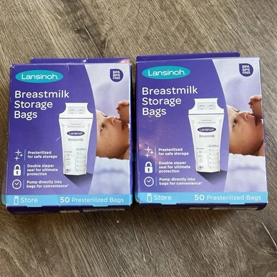 Lansinoh 100 Total Pre sterilized breastmilk storage bags - 2 Packs Of 50