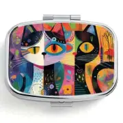 1pc Whimsical Abstract Cat Pattern Printed Mini Square Pill Box - Portable