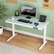 Ufurniture Electric Standing Desk with Drawer, Height Adjustable Sit Stand Desk, One-Piece Glass Desktop, with USB & Type C, Home Office Computer Desk White, 120x60cm