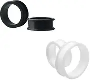 [Generic] 2 PAIR (4pcs) BLACK WHITE SILICONE FLAT FLARE TUNNELS Double Flare Gauges Thin Soft Flexible Flesh Plugs 1044