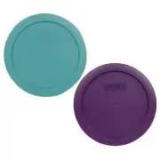 Pyrex 7201-PC 4 Cup (1) Turquoise (1) Purple Round Plastic Storage Lids 2PK New