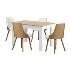 Oikiture Extendable Dining Table & 4pcs Chair with Leather Seat