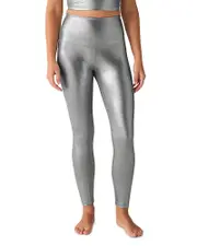 Beyond Yoga Caught In The Midi High Waisted Leggings in Liquid Silver