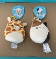 x2 Squishmallows Gary Giraffe + CAM CAT 3.5" Clip On SOFT PLUSH TOY BNWT License