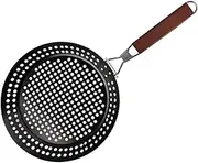 Round Grilling Basket With Wooden Handle Foldable Non-Stick Grill Frying Pan For Chapati Vegetables Seafood