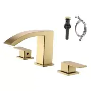 Waterfall Bathroom Sink Faucet, 3 Holes Two Brushed Gold 808 Bathroom Faucets