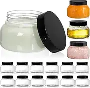 Yarlung 16 Pack 8 Oz Plastic Jars with Lids, Clear Body Scrub Jars Empty Refillable Containers Round Low Profile Samples Jars for Makeup, Body Butter, Creams, Slime, Travel Storage